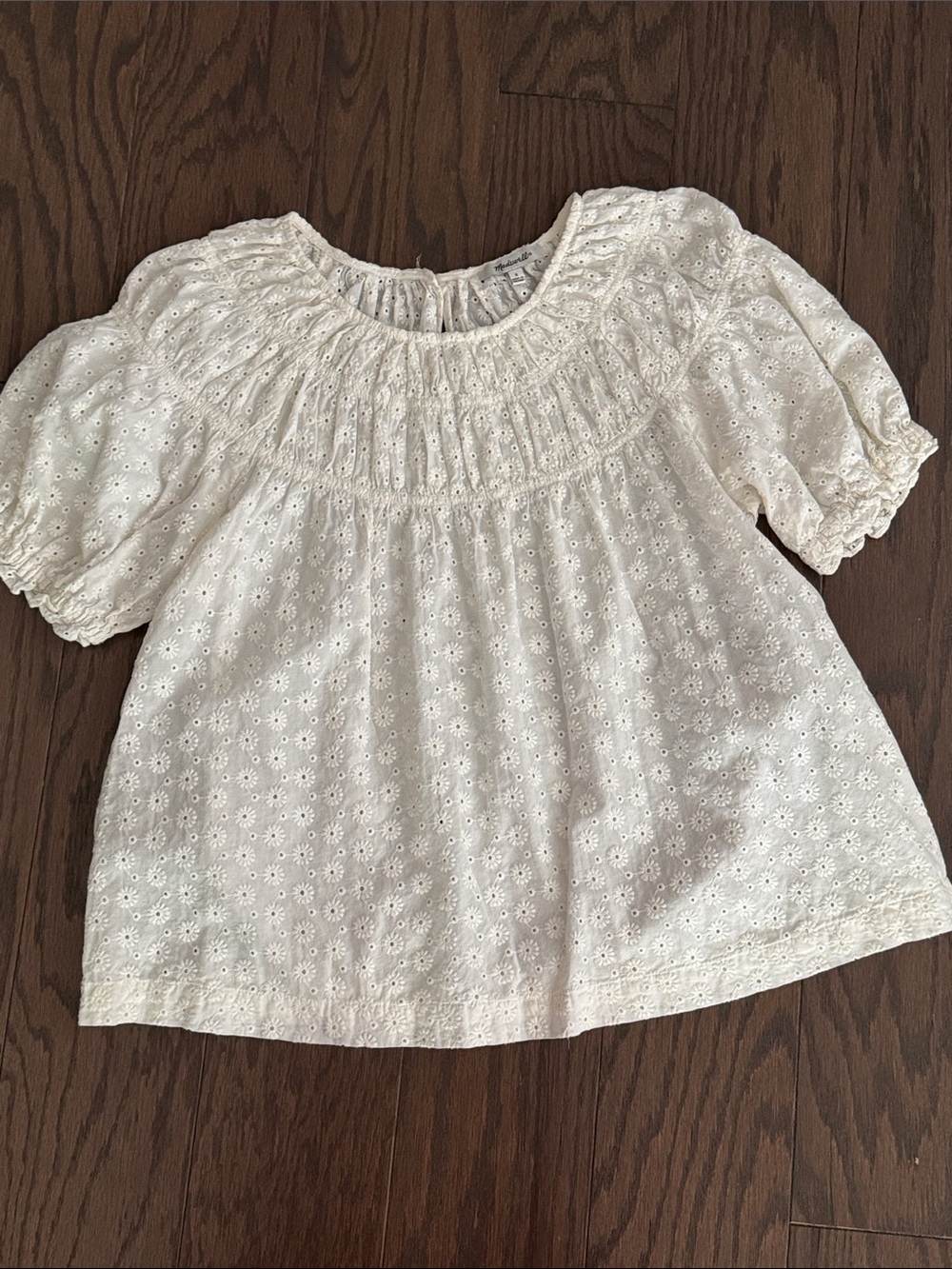 Madewell Cream Eyelet Smocked Blouse